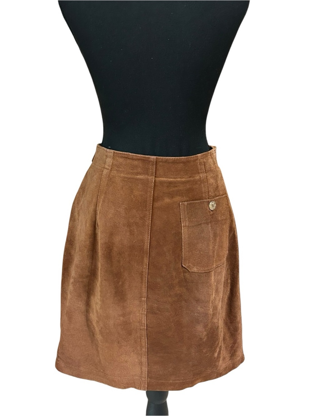 Pelletterie Riunite Vintage Brown Genuine Suede Leather Mini Skirt Made In Italy - Picture 4 of 8